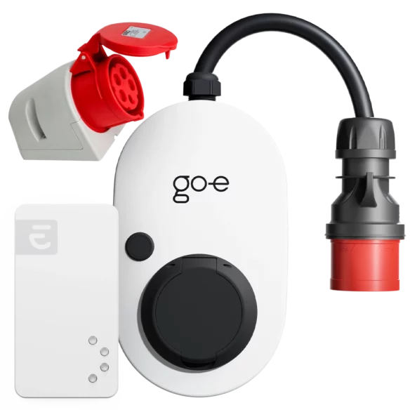 go-e Gemini Flex laddbox och Perific Monitor One lastbalanserare och nytt cee-uttag
